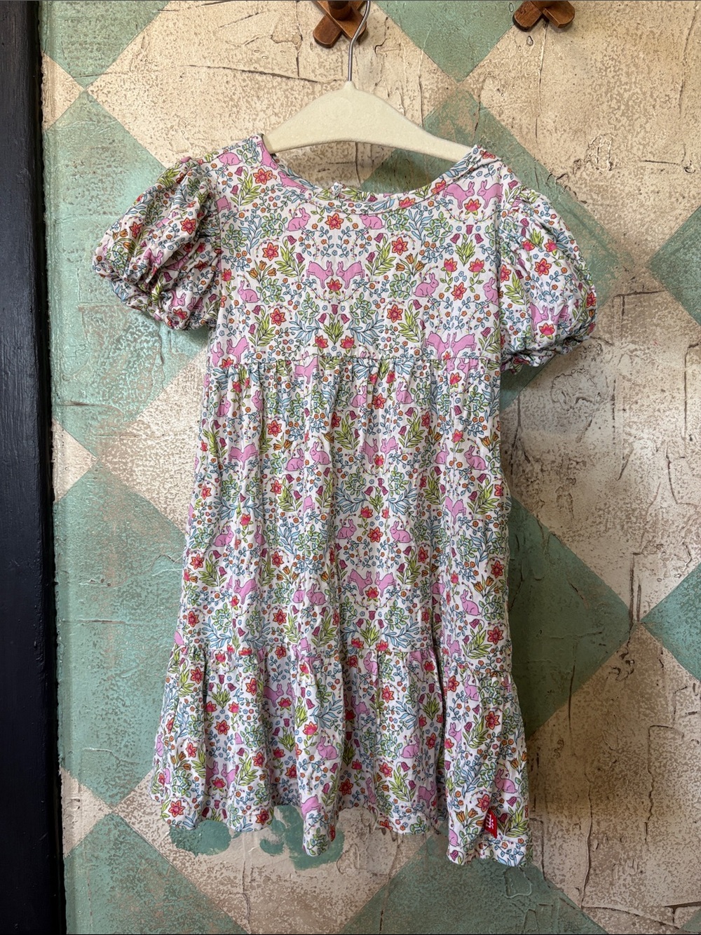 Magnetic Me Pink and Green Floral Puff-Sleeve Dress With Pockets!